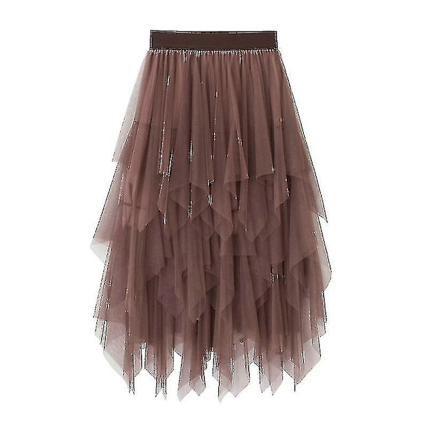 Champagne Mesh Tulle-skjørt for kvinner - Elastisk midje A-linje Midi Ballet Prom Party Kjole