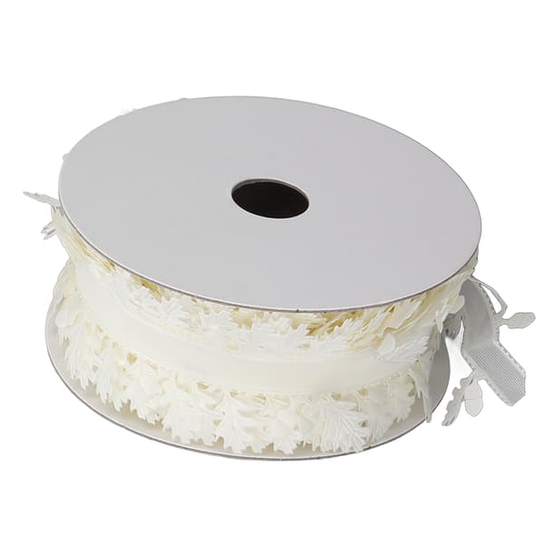 Bladformad spetskantband DIY Bröllop Polyesterband för presentinslagning Kransframställning 4cm (Vit)