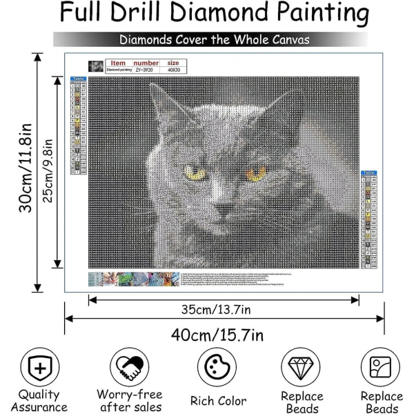 Cat Diamond Painting Kit - DIY Mosaic Wall Sticker Decora til voksensyning, ideel til stue og soveværelse indretning