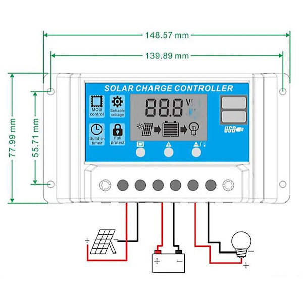 20A HD LCD solcellepanel-laderegulator med batteriregulator