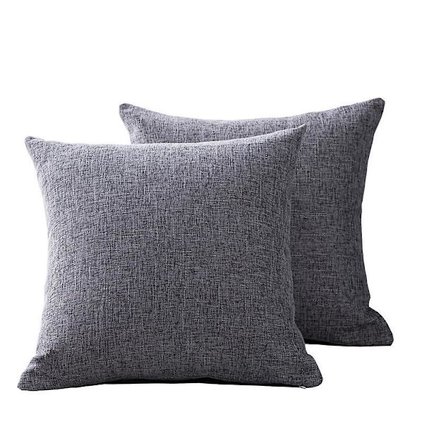 Sett med 2 sofaputer i grå lin, nakkestøtter til stuen, store putevar bak, 55x55 cm kvadratisk sjelløs bomull og lin