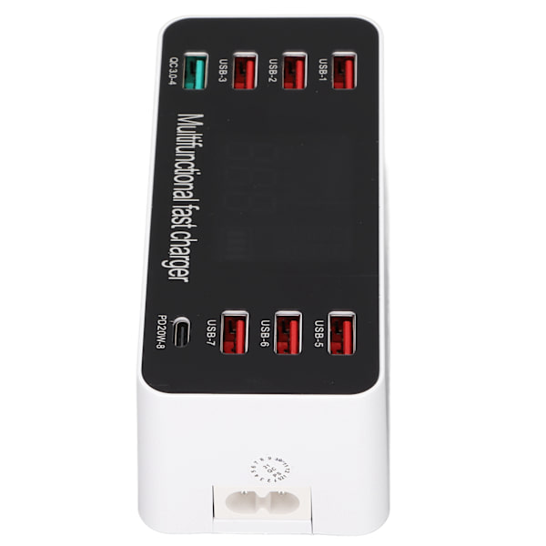 60W monipuolinen USB-laturi 8-porttinen työpöydän latausasema, jossa pikalataus 3.0 USB-portti, tyypin C-portti ja LCD-näyttö 100-240VUK-pistoke