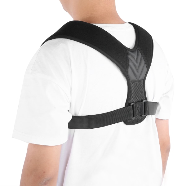 Posture Corrector Justerbar øvre ryggstag Skulder Trelaststøttebelte for menn kvinner Svart L