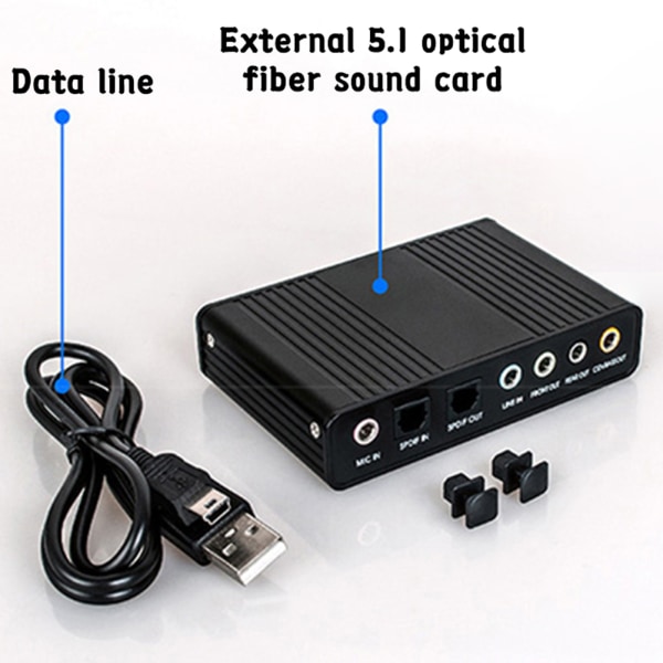 Eksternt lydkort optisk fiber USB 5.1 HD til stationær bærbar blå