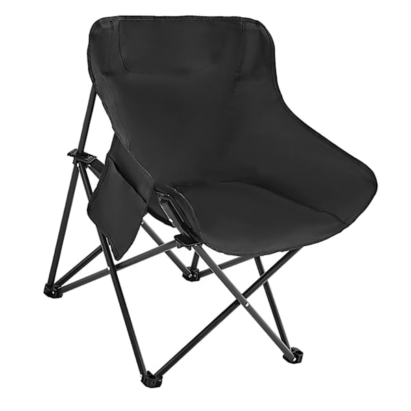 Fällbar campingstol med sidofickor Ergonomisk design Bärbar hopfällbar campingstol för picknick fiske Svart