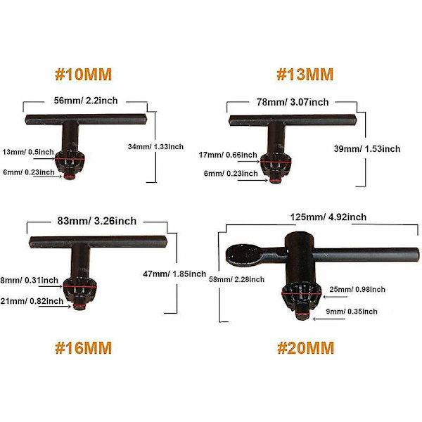 Universal set - 4 st, elektrisk borrchucknyckel, passar 10mm/13mm/16mm/20mm chuckar, utbytes- och klämverktyg