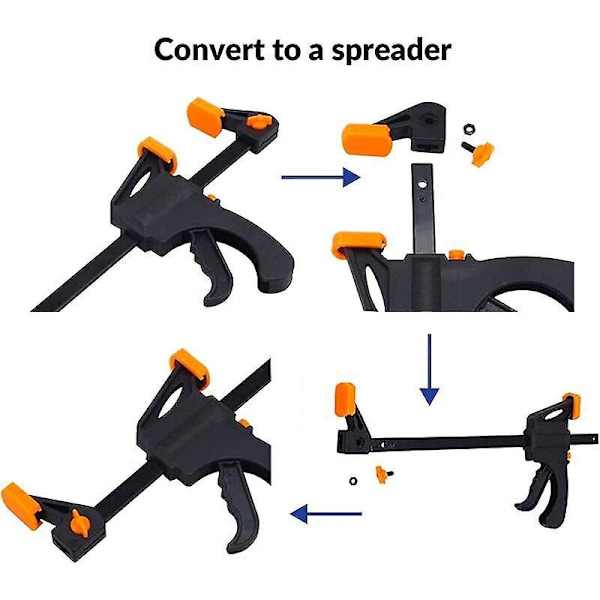 4-pack 10 cm Spärrklämmor Enhands, F-formad Trä, Snabbfäste, Idealisk för Snabba och Enkla Klämmapplikationer