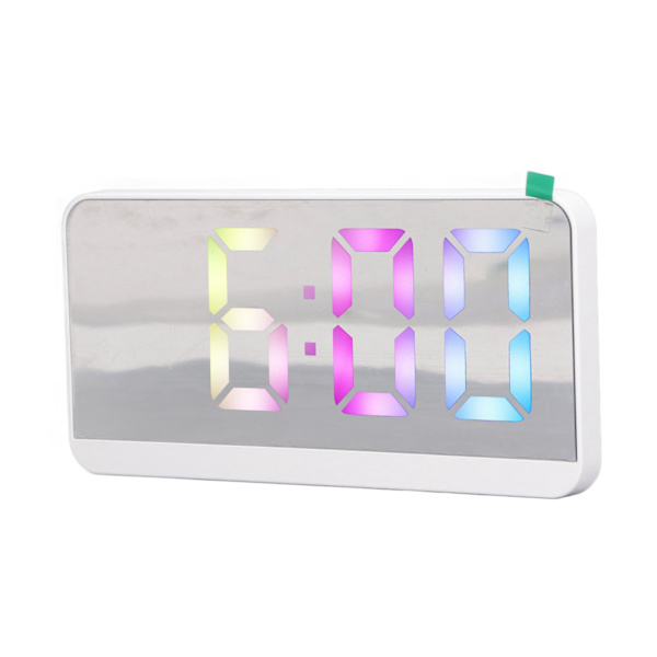 Vit digital väckarklocka med LED-spegelskärm, modern elektronisk väckarklocka med stor skärm för hem, sovrum och kontor