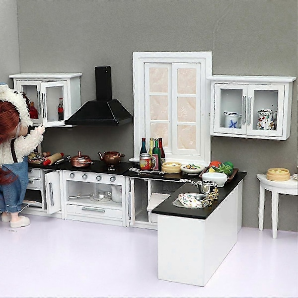 1:12 Mini Keittiö Scene Valkoinen Keittiökalusteet Liesituuletin Kaappi Liesi Tarvikkeet