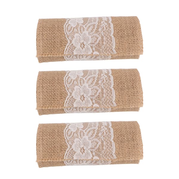 3 rullar jutspetsband Enkel elegant jutspetsbanddekoration för rustika bröllops-DIY-rosetter 5.9inx7.5ft