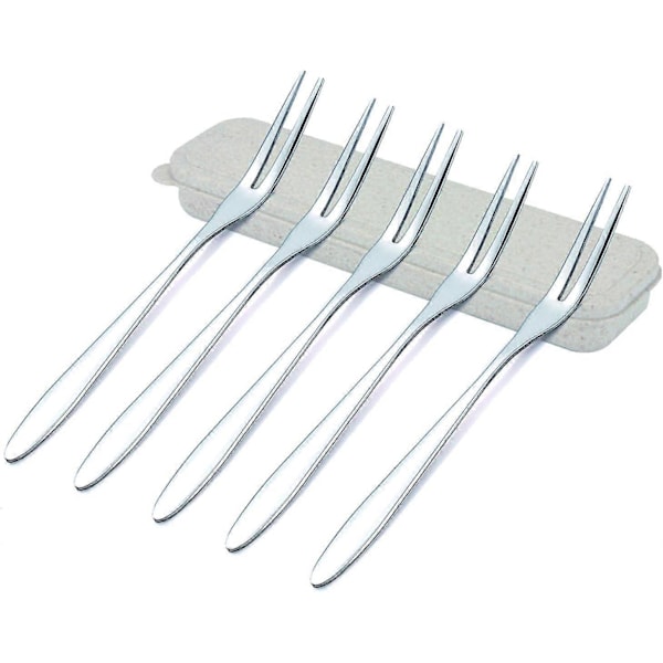 Frugtgaffel Salat Grillgaffel 12 stk. 304 Rustfrit Stål Smagsprøve Appetizer Gaffel Cocktailgaffel 12,5 cm med Genanvendelig Æske
