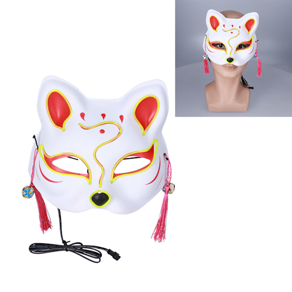 Japansk stil Anime Fox Mask Led Light Up Half Face Cat Mask for Jul Halloween Maskeradfest