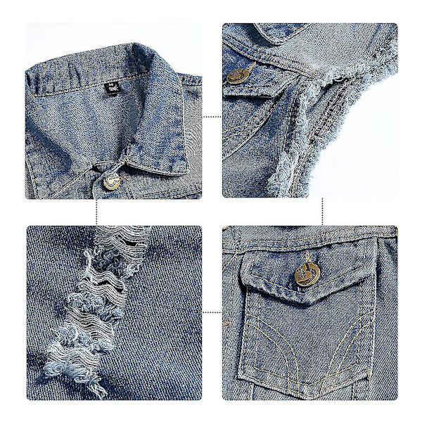 Ärmlös jeansjacka för män, blå, storlek 2XL