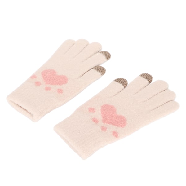Sødt kattepote mønster touch screen handsker åndbar blød imitation mink varm tyk handskerKhaki