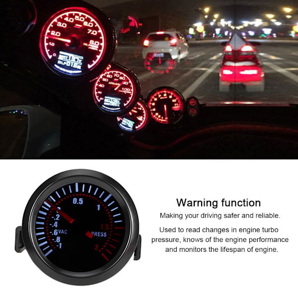 12V Universal 52mm/2.05in Modifierad Varningsfunktion Turbo Gauge Meter Auto Instrument