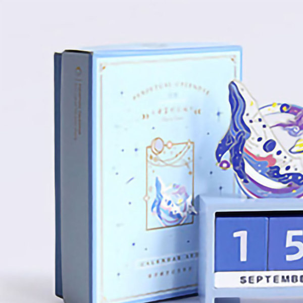 Skrivbordskalender i trä, heminredning, evighetskalender, manuell, återanvändbar, blockpresent, stjärnflod