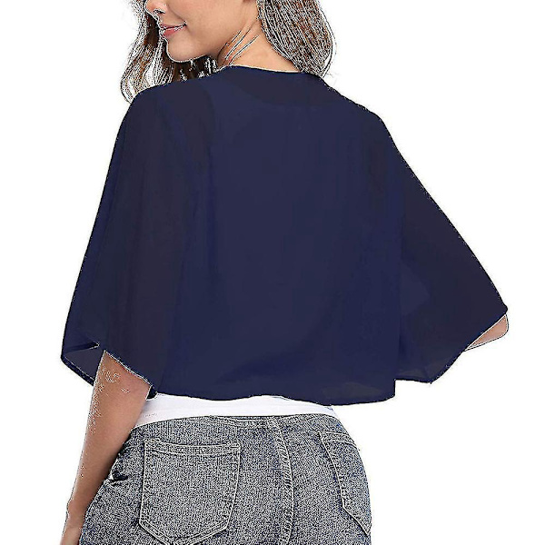 Chiffon Open Front Kort Cardigan Bolero Shrug Crop Top - Dame Kort Ermet Svart M