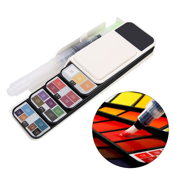 Fast vandfarve i vifteform, foldbar og bærbar, 18 farver pigment + vandpensel