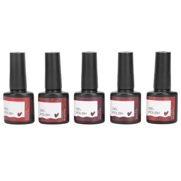 Red Series Nail Art UV Gel Polish Shiny Soak Off Gel Polish Sæt Manicure Tool 5 stk x 8 ml