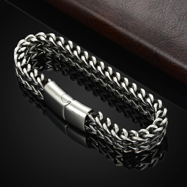 Titanium Stål Magnetisk Armbånd Dobbelt Række Magneter Armbånd Sølv Mode Smykker Gave til Mænd 19cm/7.48in