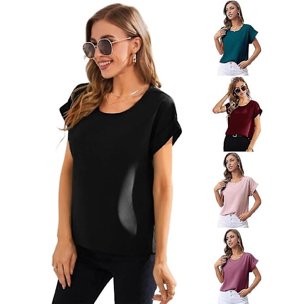Avslappet damebluse med korte ermer, lilla, XL