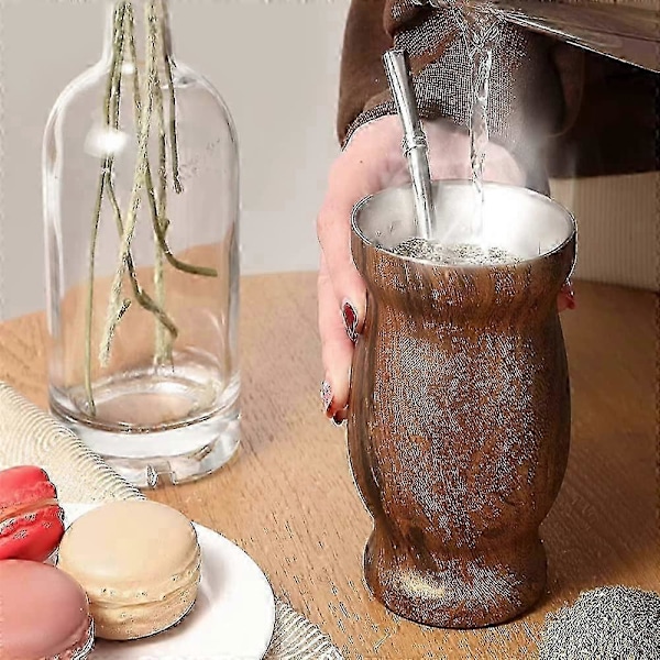 Gurkformad isolerad tekopp i rostfritt stål (träådring, 230 ml) 1 st