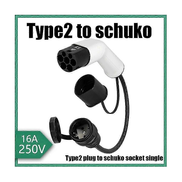 Type2 til Schuko 16A Elektrisk Bil Type 2 Ladeside Plugg til Schuko Socket EV Ladeadapter C