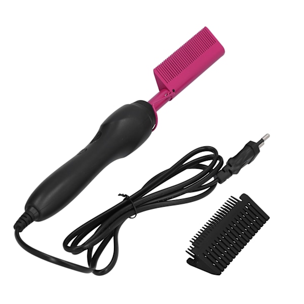 Multifunksjonell hårkam våt og tørr varm oppvarming krølling rettetang EU-plugg 120‑240V Rose Red