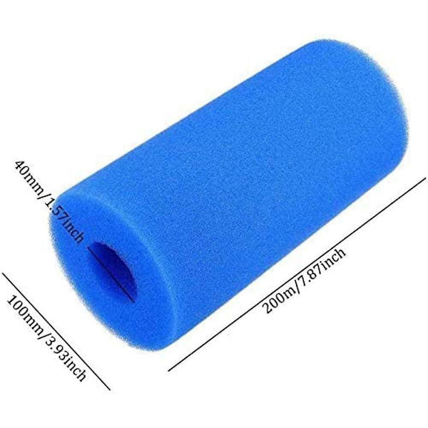 4-pak genanvendelig, vaskbar swimmingpool- og spabadfilterpatroner Svamp - blå (100*40*200 mm)