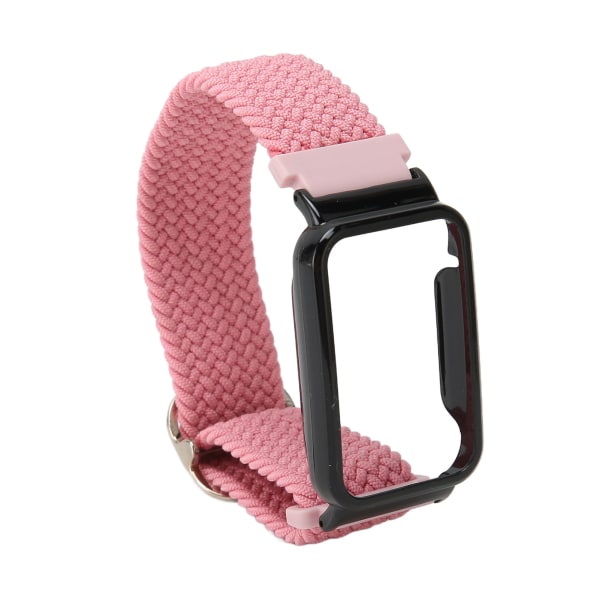 Flätad Loop Strap för Mi Band 7 Pro Justerbar Elastisk Nylon Loop Armband med Skyddsram Rosa Band Svart Case