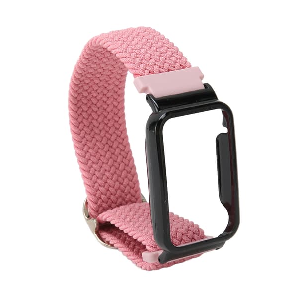 Flettet Loop Rem til Mi Band 7 Pro Justerbar Elastisk Nylon Loop Armbånd med Beskyttelsesramme Pink Rem Sort Etui