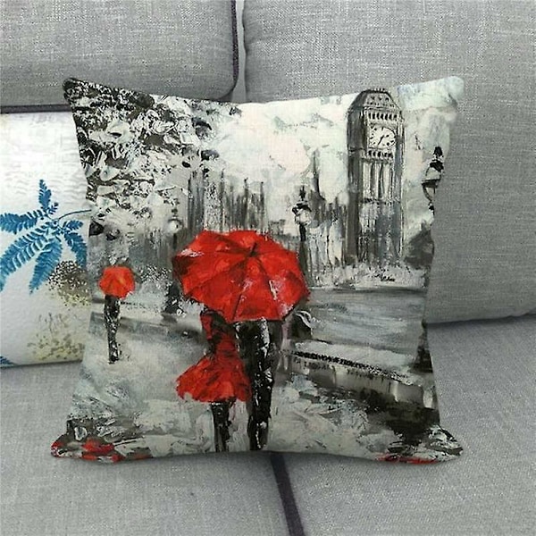 Sett med 4 Putetrekk, Polyester og Lin Dekorativt Putetrekk Sofa Bil Hjem Dekor Putetrekk 45 X 45cm (par Rød A), Valentinsdagpute