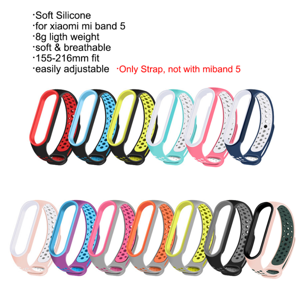 Silikonarmbåndsarmbånd erstatning for Xiaomi Mi Band 5 Justerbart armbånd for Xiaomi Mi Band 5 NFC