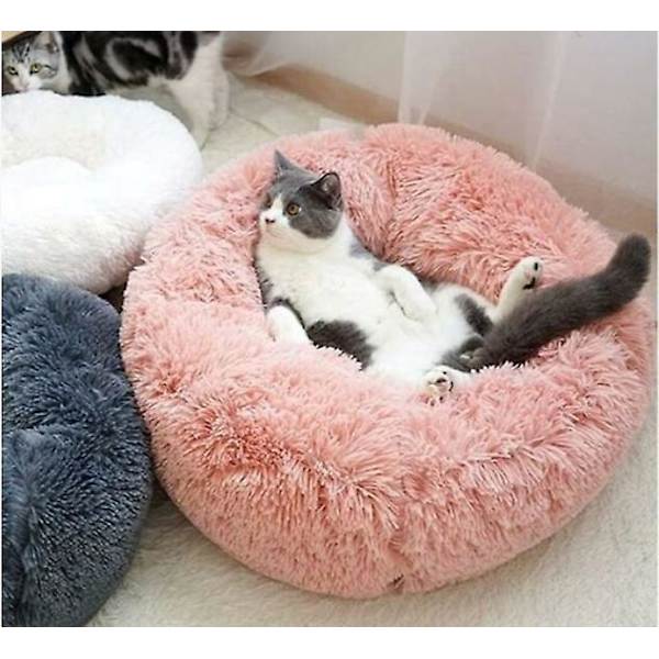 Blød og hyggelig plys donut seng til hunde og katte - Rund kurv, varm og blød, perfekt til hvalpe, søvn (ca. 35-40 cm i diameter)