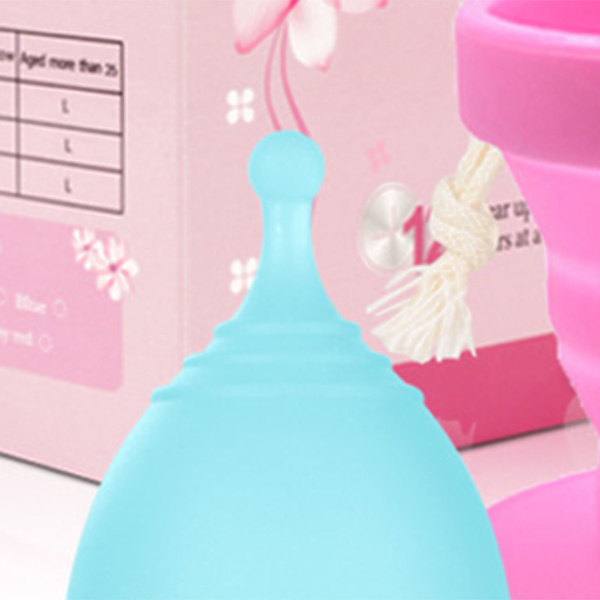 Kvinnor Silikonperiodkopp Hopfällbar rengöringsbägare Mensskiva Återanvändbar Bärbar läcksäker Blå Set S 20ml