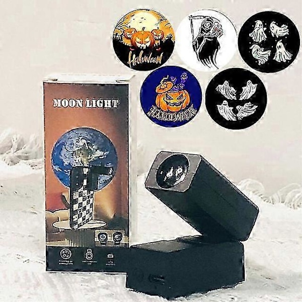 Halloween Projektionslampe Stjerneprojektor Jord Måne Planet Projektor Baggrund Atmosfære Led Natlys Til Børns Soveværelse Vægdekoration -CHNSZ