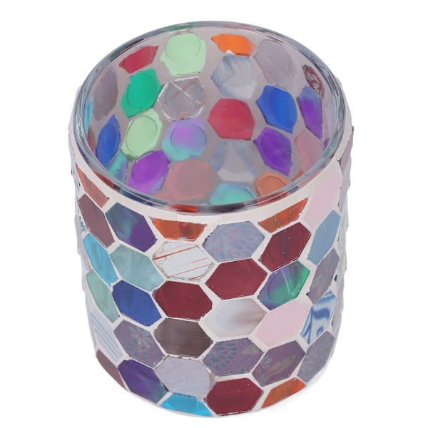 Ljusstake i glas, modern europeisk färgad hexagonal mosaik, ljusstake för heminredning och middagsdekoration