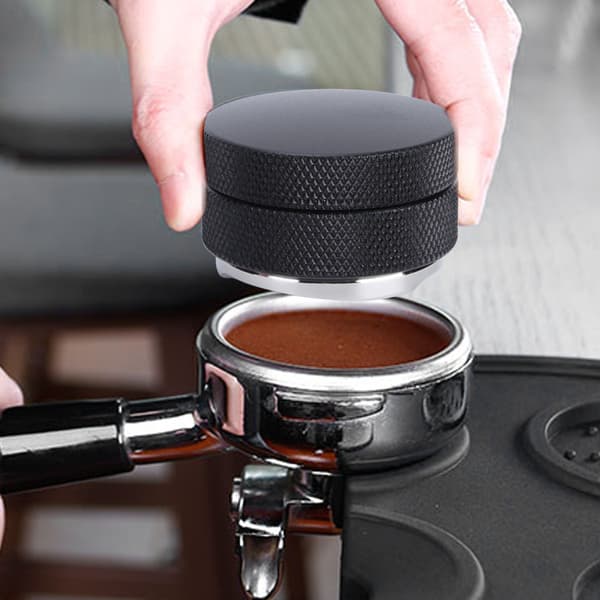 Kaffetamper i rustfrit stål, højdejusterbar fordeler, nivelleringsværktøj, tilbehør 58 mm sort