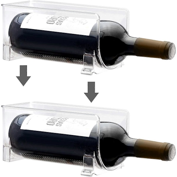 Ultra Moderne Vinreol - Krystalklar Flaskeholder - Horisontal Vinholder Forlænger Vinens og Korkens Levetid - Stabelbare Vinreoler - 2 Flasker Hver - Klar