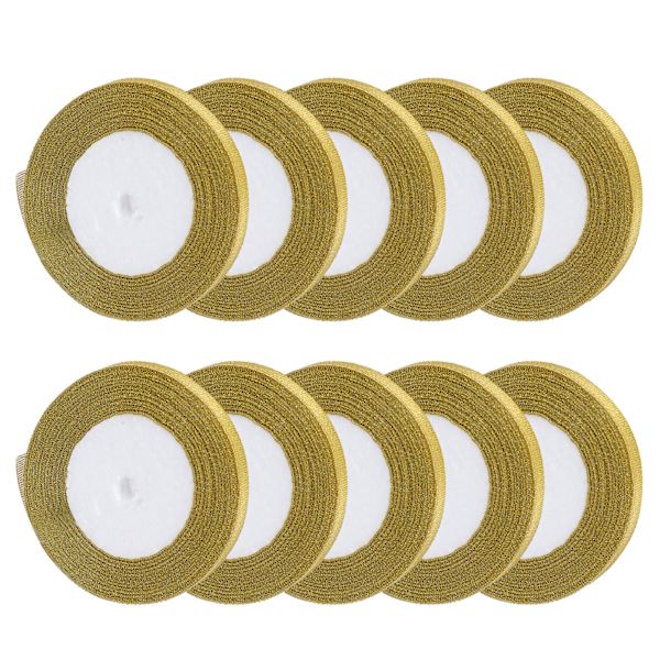 10 st 25 meter/rulle gyllene band DIY rosett hantverk jul bröllopstårta bandage 1CM