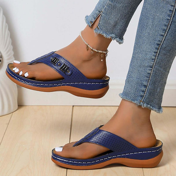 Ortopediske kilesandaler for kvinner - Blå strandflip-flops