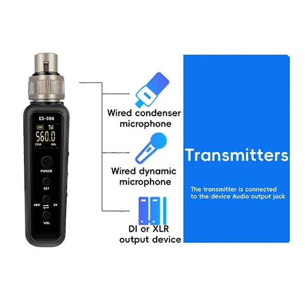 Uhf Trådløs Mikrofon Konverter Xlr Sender Modtager 640-690Mhz