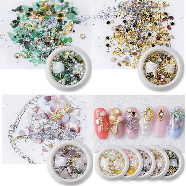 7 Lådor 3D Nagelkonst Strass Dekoration Set Nagelborr Manikyr Smycken Blandad Nagelkonst Strass