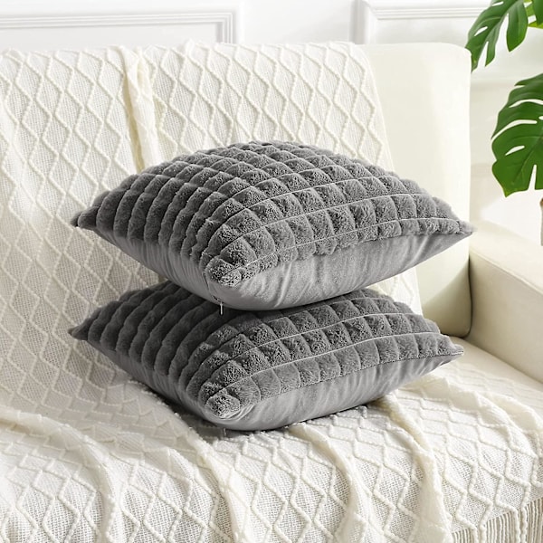 Kuddfodral Grå Mjuk Konstpäls 45 x 45cm Kvadratisk Fluffig Pläd Soffa Kuddfodral Söt Mode Dekorativ för Hem Sovrum Vardagsrum Säng med Stängning