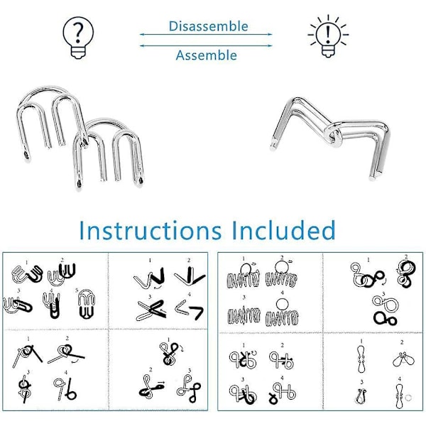 8 st/set Metall Brain Teaser IQ Hjärngympa Pusselringar Separata Leksaker Brädspel för Barn och Vuxna