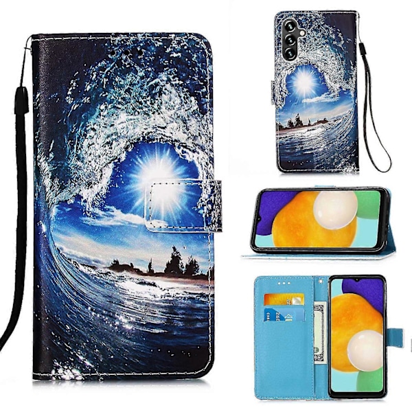 Samsung Galaxy A54 5g PU-nahkalompakkokotelo jalustalla, kokonaispeitto, sisäinen TPU-suojus, Zekai-aalto ja aurinko