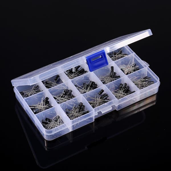 200 st DIY 15 kapacitansmodell 0,1uF-220uF elektrolytkondensator sortimentssats med låda