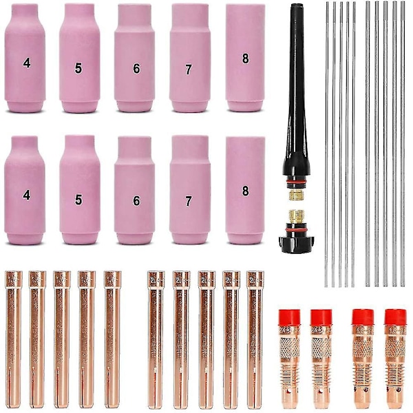 TIG Welding Accessories Set: Adapter Sleeves, Housing, Ceramic Nozzles, Tungsten Electrodes for -26