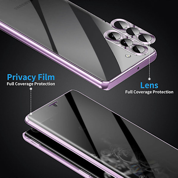 Samsung Galaxy S23+ Anti-peep Telefonskal Baksida - Härdat Glas+PC Panel - Stöttåligt Skal med Säkerhetsspänne och Magnetisk Adsorption Silver