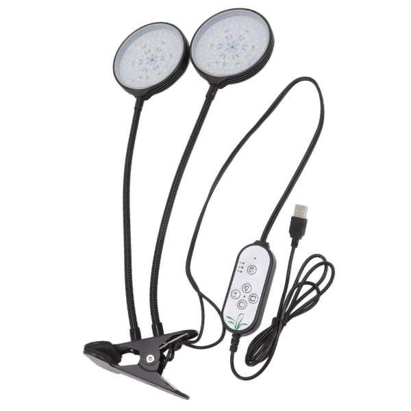 Plantevækstlys Timing 5 dæmpbare niveauer Vandtæt Dobbelthoved 30W USB-drevet LED plantelampe med klipsbase